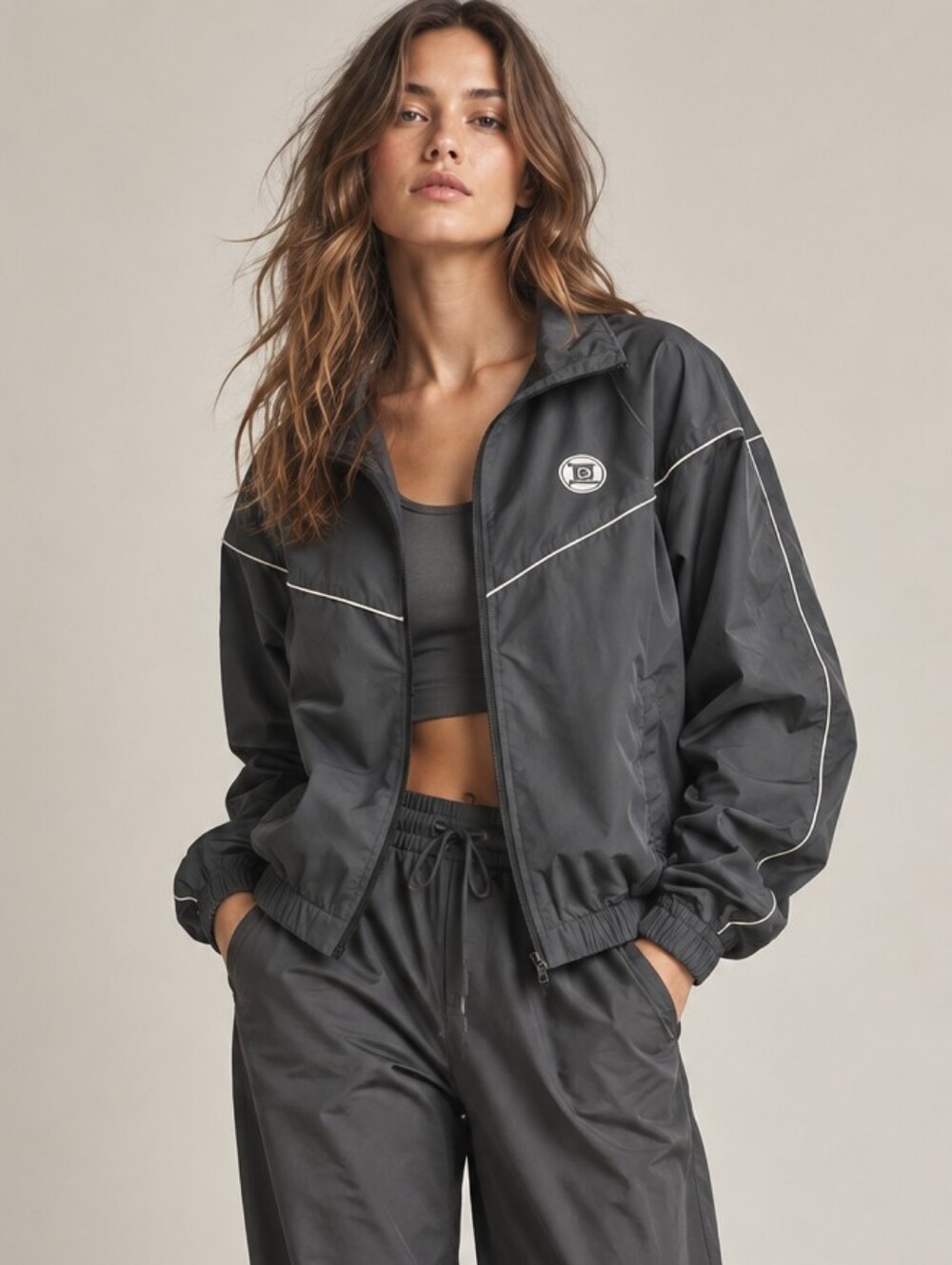 NWT P.E. NATION Switchback Jacket In Charcoal & Contrast Piping Medium NEW